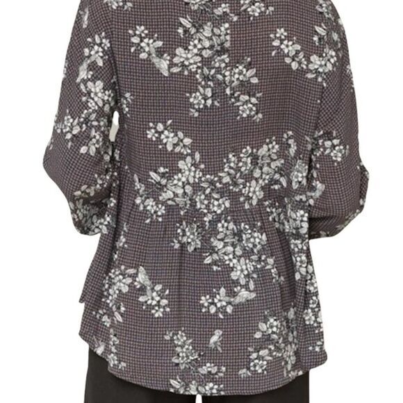 Hem&Thread floral long sleeve babydoll top with crochet lace panels on front M - Picture 2 of 8